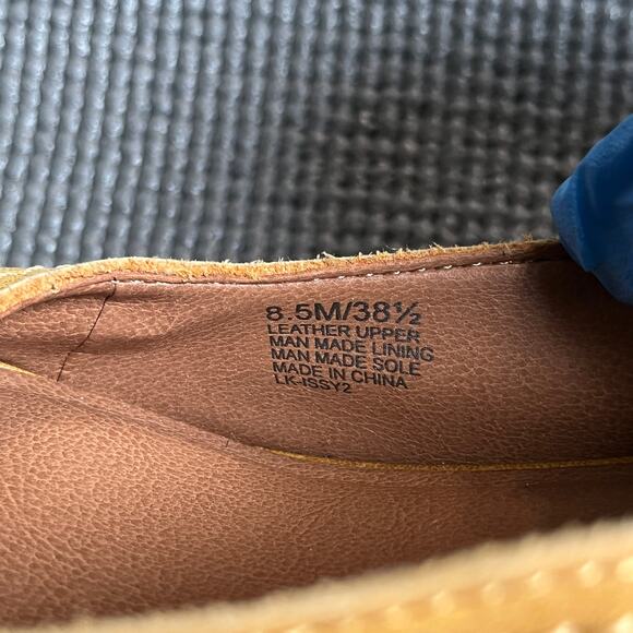 Lucky Brand Issy 2 Wedge Heels Womens 8.5M Yellow Leather Slip On Peep Toe - Picture 10 of 11